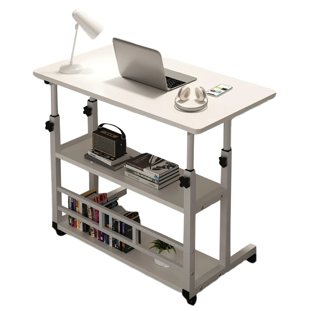 Adjustable Mobile Laptop Desk on Wheels with Storage Shelves
