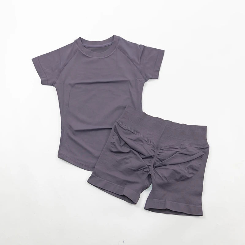 Seamless Sculpt 2-Piece Workout Set (Short Sleeve & Scrunch Shorts)
