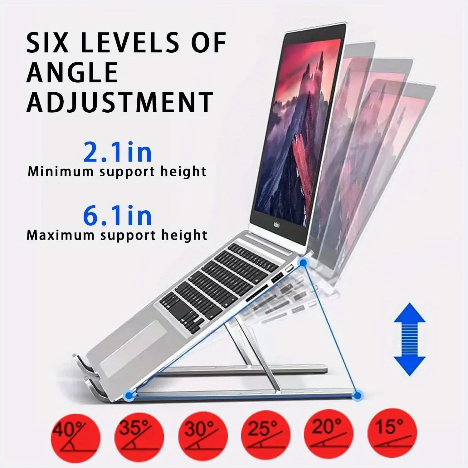 Adjustable Ergonomic Aluminum Laptop Stand (6-Level Height)