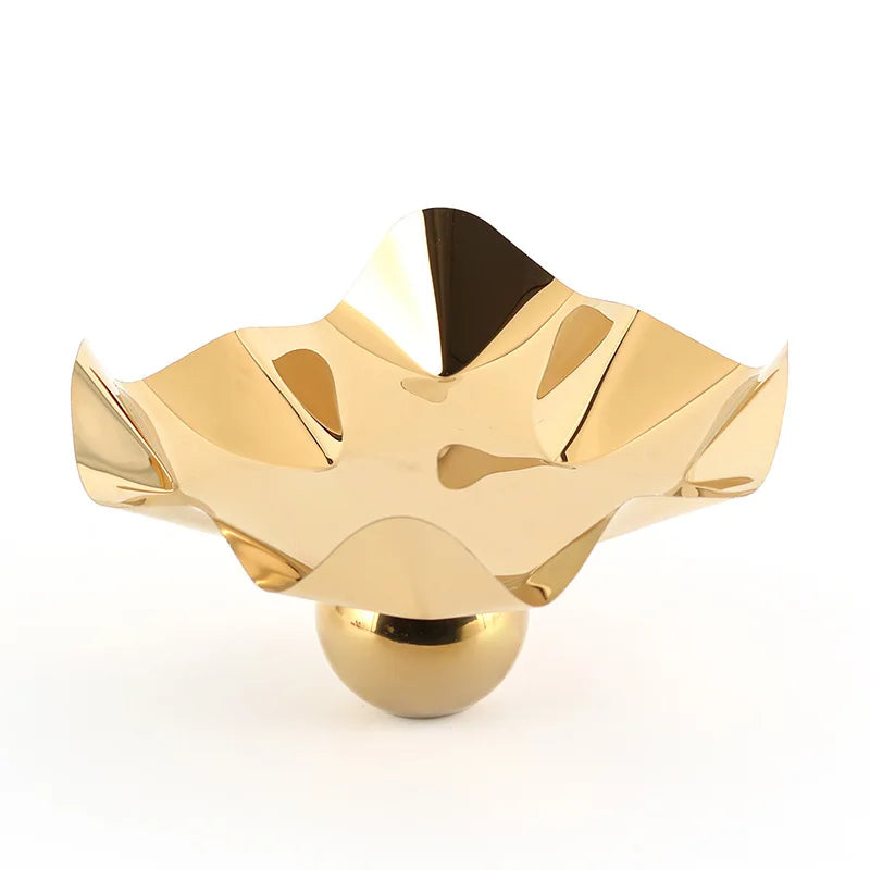 Luxury Sculptural Gold Pedestal Bowl – Irregular Metal Centerpiece