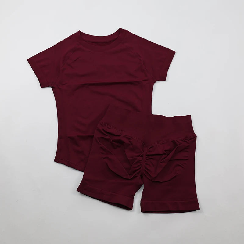 Seamless Sculpt 2-Piece Workout Set (Short Sleeve & Scrunch Shorts)