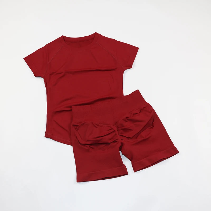 Seamless Sculpt 2-Piece Workout Set (Short Sleeve & Scrunch Shorts)