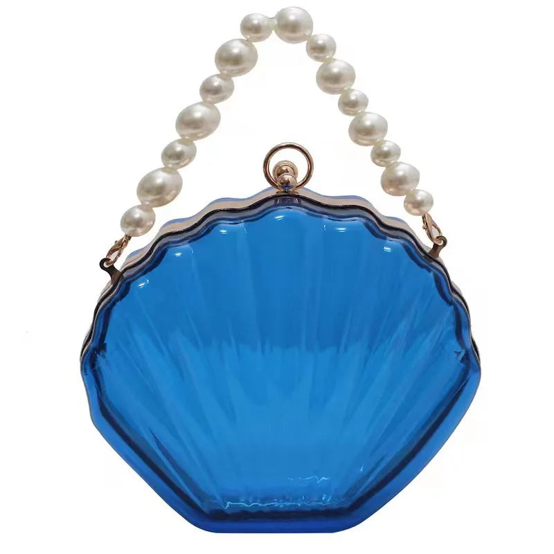 Transparent Shell Acrylic Clutch Bag – Evening Purse with Pearl Strap