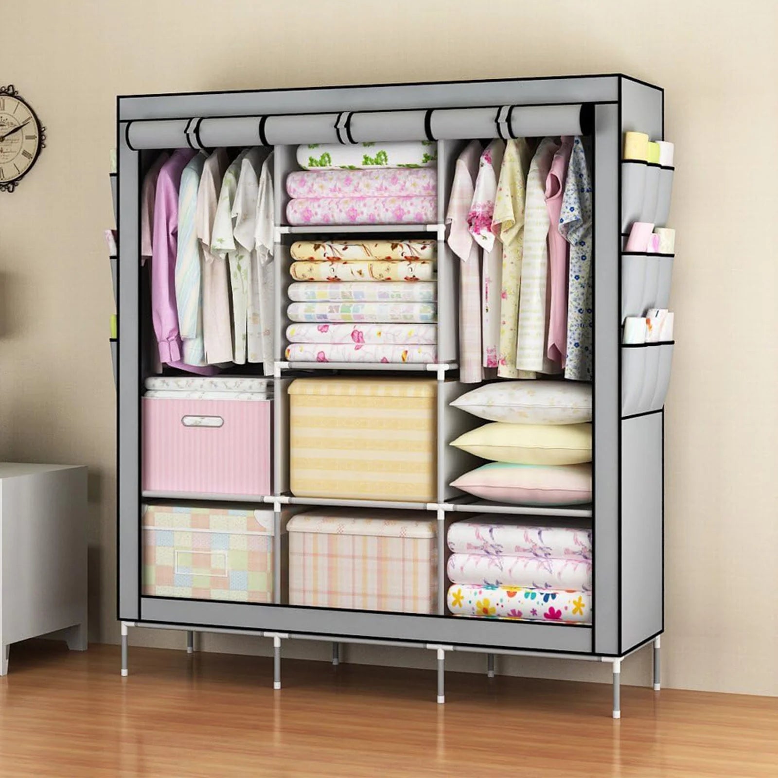 Closet Wardrobe Organizer Storage Rack Portable Clothes Shoe Clothing Shelf Dustproof Non-woven Fabric Quick and Easy to Assembl