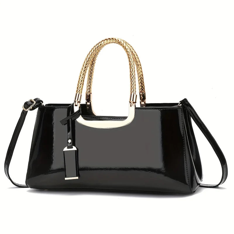 Glossy Patent Leather Evening Handbag – Elegant Top-Handle Shoulder Bag