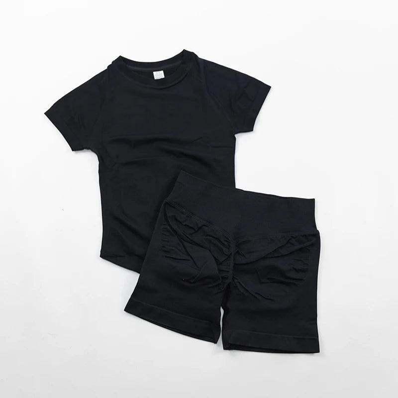 Seamless Sculpt 2-Piece Workout Set (Short Sleeve & Scrunch Shorts)