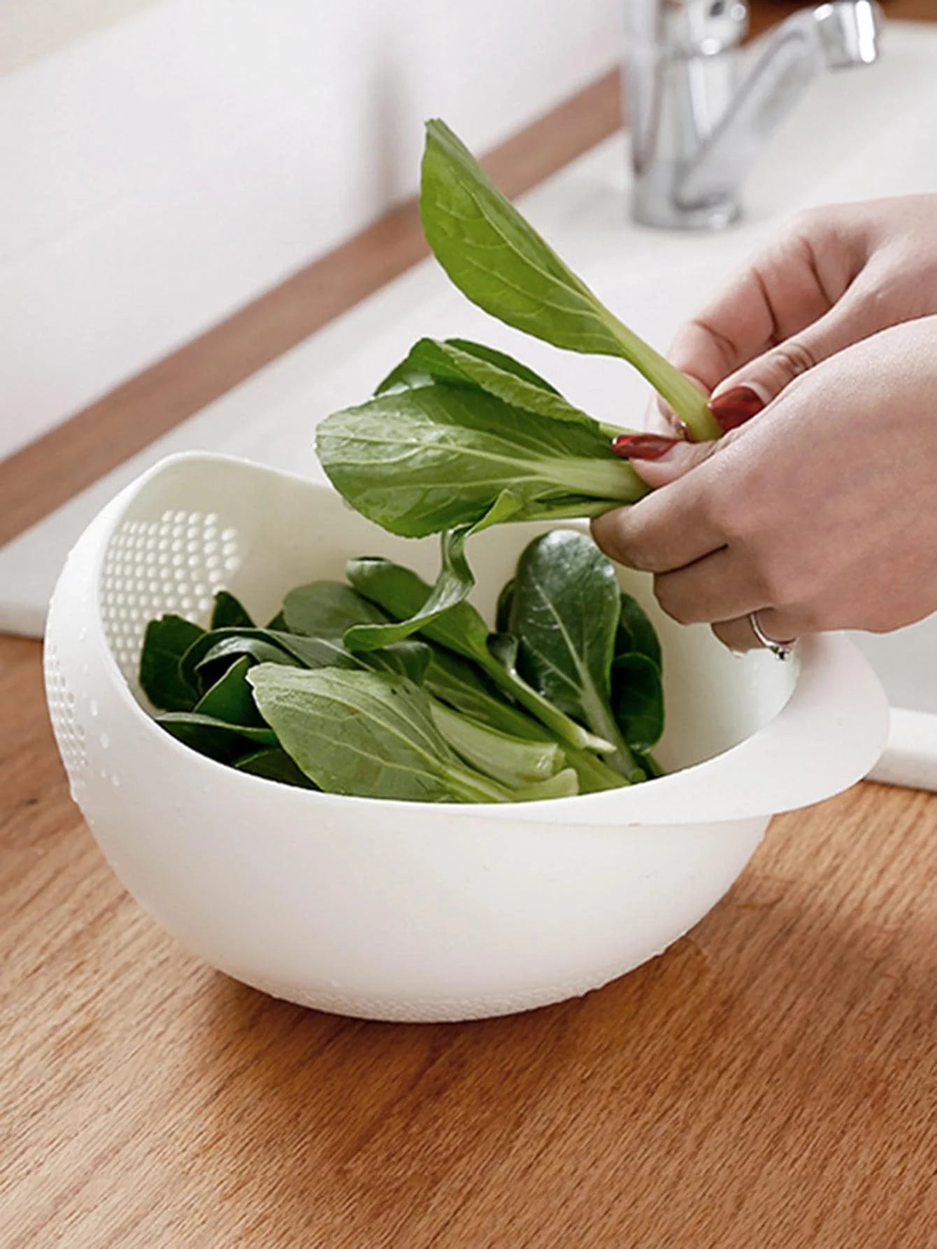 2-in-1 Kitchen Colander & Rice Washing Bowl with Drain Handle