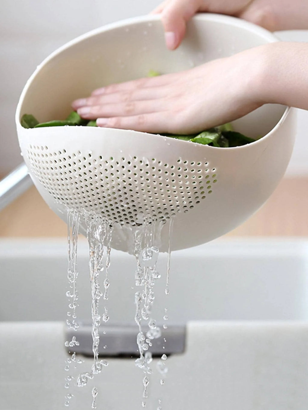 2-in-1 Kitchen Colander & Rice Washing Bowl with Drain Handle