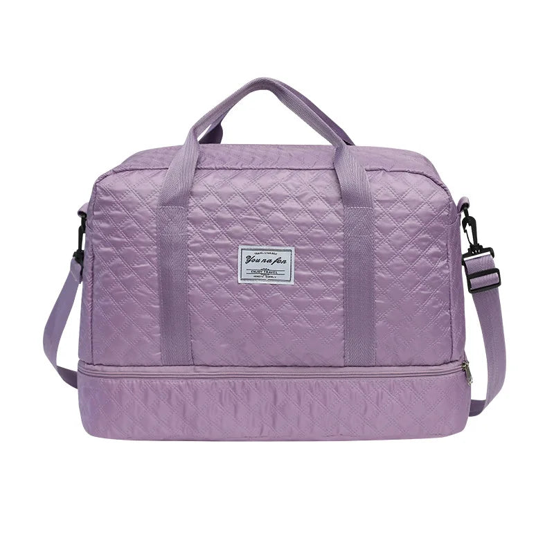 Large Capacity Quilted Travel Duffle Bag with Shoe Compartment
