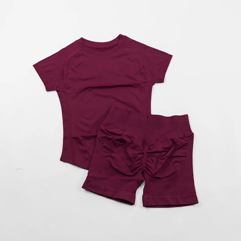 Seamless Sculpt 2-Piece Workout Set (Short Sleeve & Scrunch Shorts)