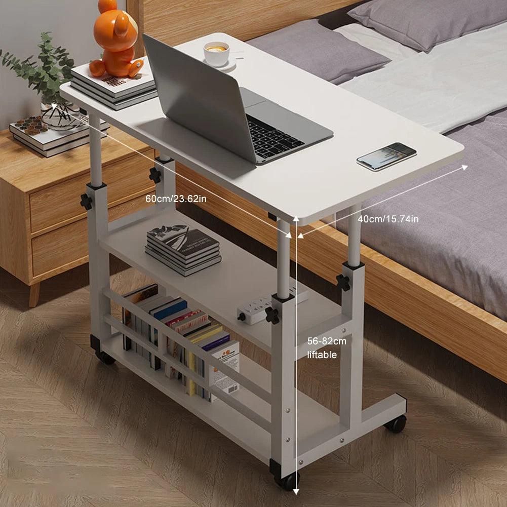Adjustable Mobile Laptop Desk on Wheels with Storage Shelves