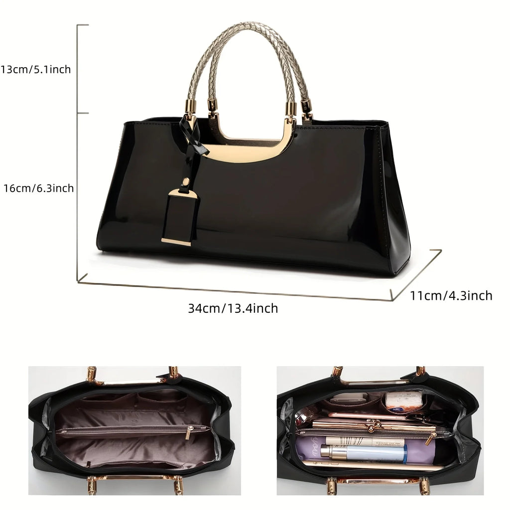 Glossy Patent Leather Evening Handbag – Elegant Top-Handle Shoulder Bag