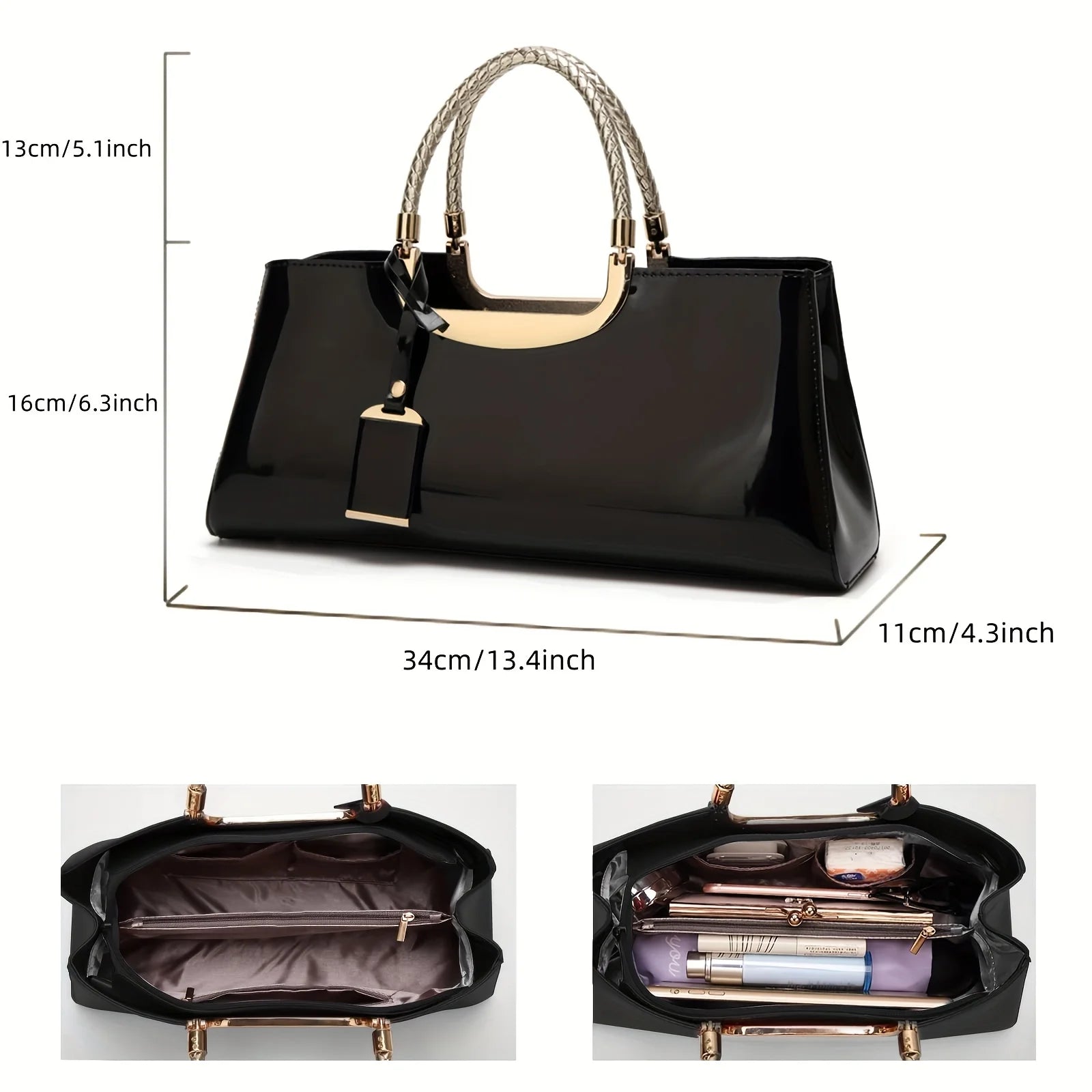 Glossy Patent Leather Evening Handbag – Elegant Top-Handle Shoulder Bag