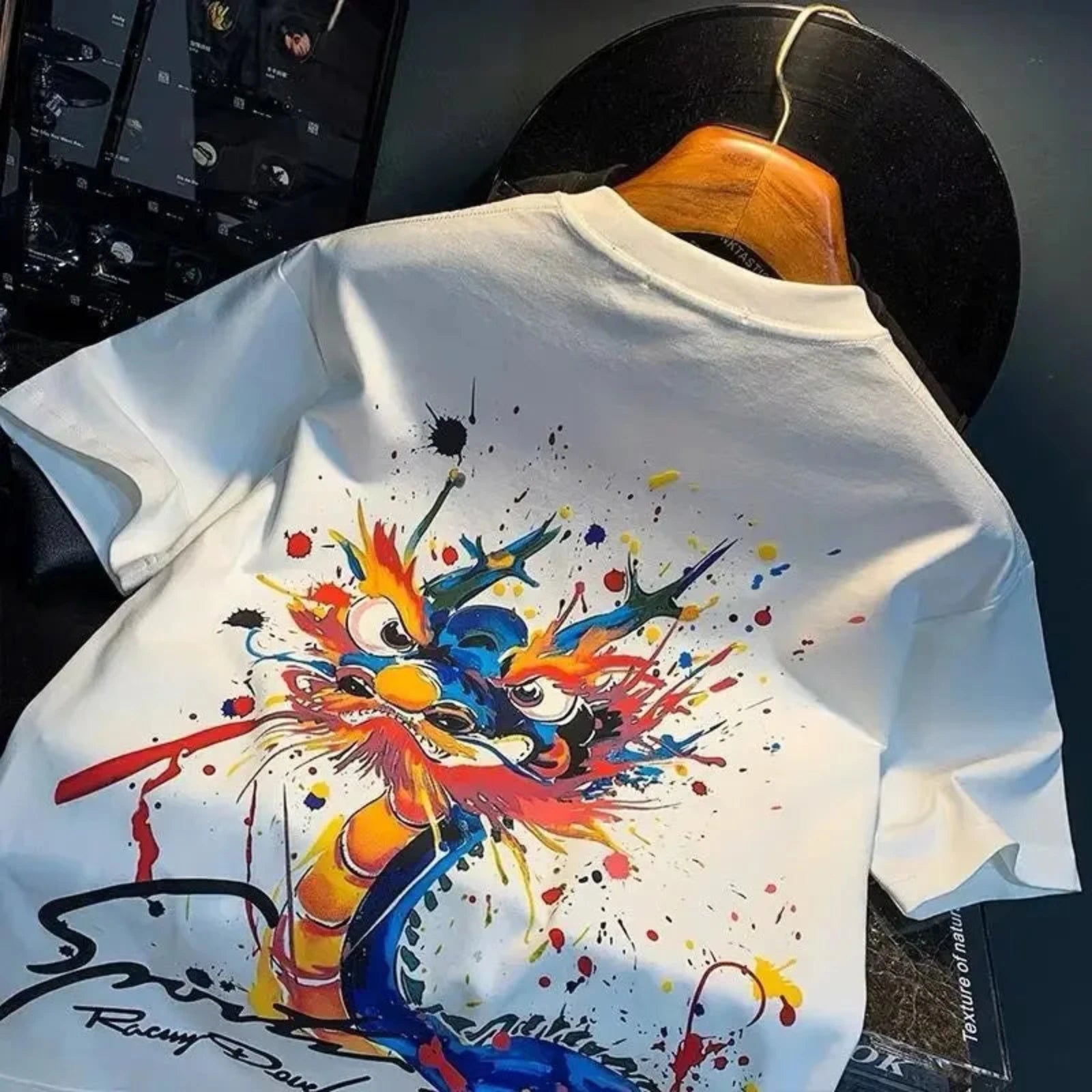 Japanese Dragon Paint Splatter Oversized Graphic Tee