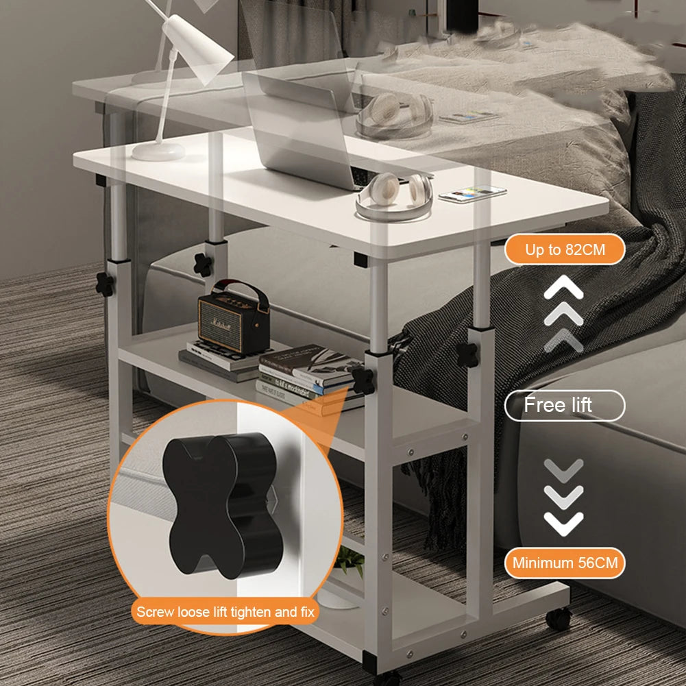 Adjustable Mobile Laptop Desk on Wheels with Storage Shelves