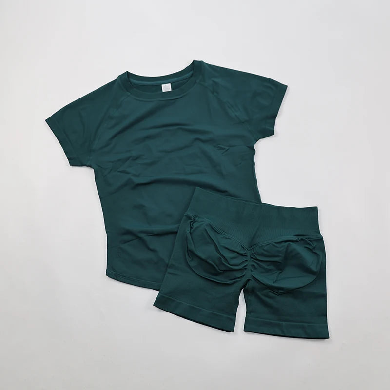 Seamless Sculpt 2-Piece Workout Set (Short Sleeve & Scrunch Shorts)