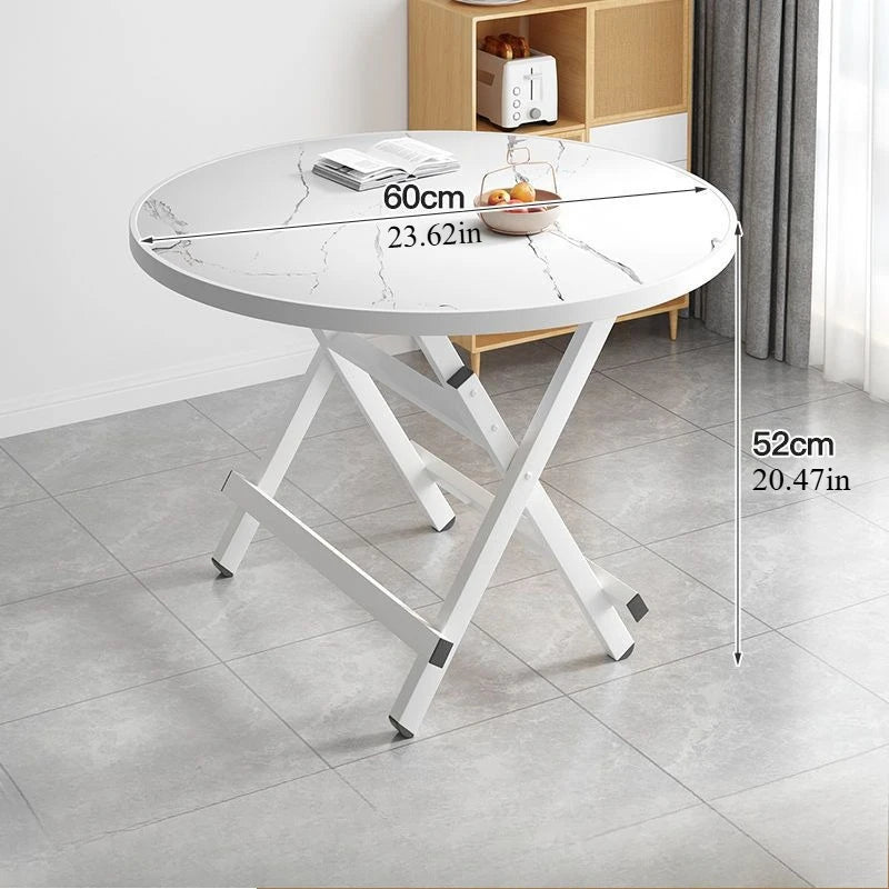 Modern Foldable Round Dining Table with Marble-Effect Top⁠